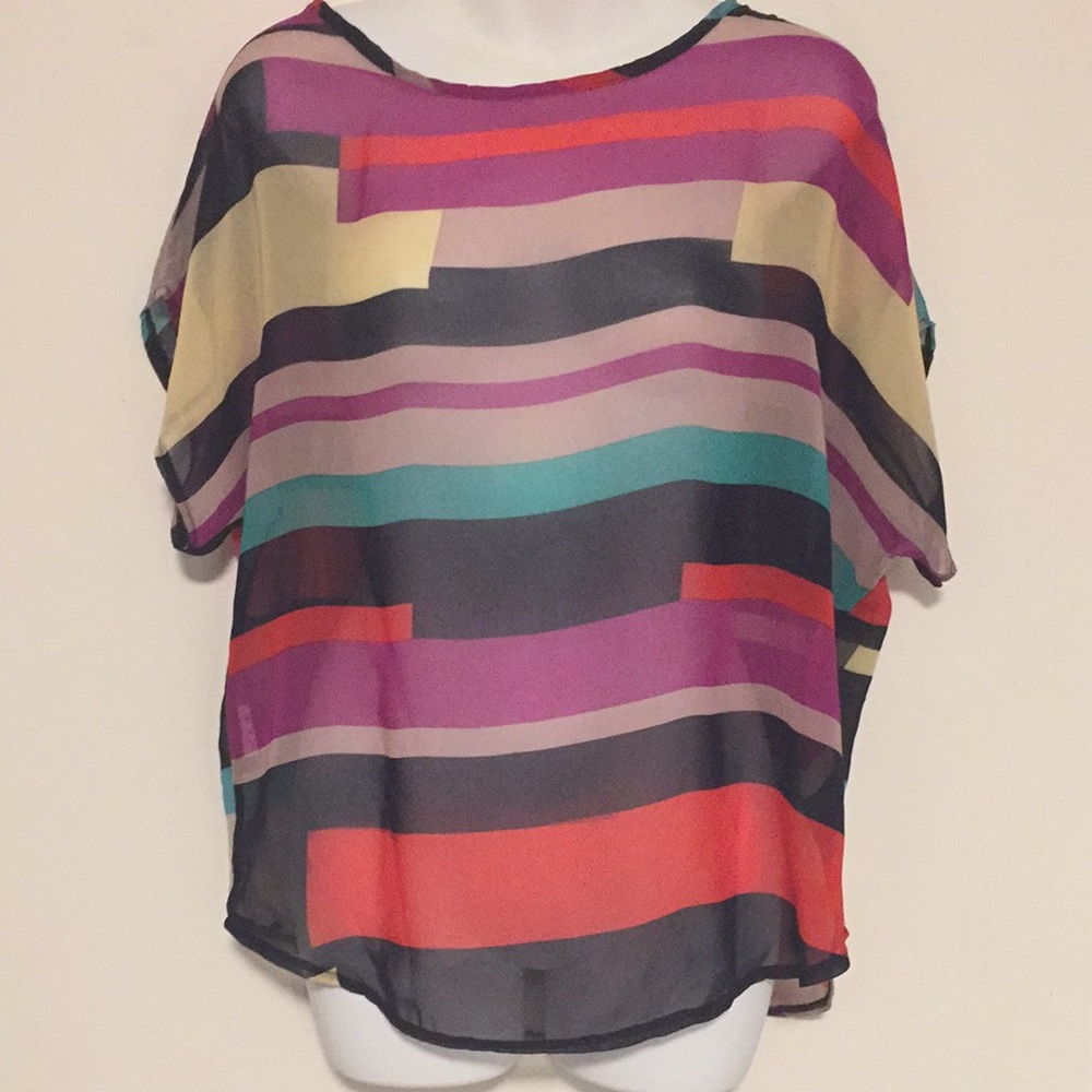 Multi-colored block pattern sheer blouse